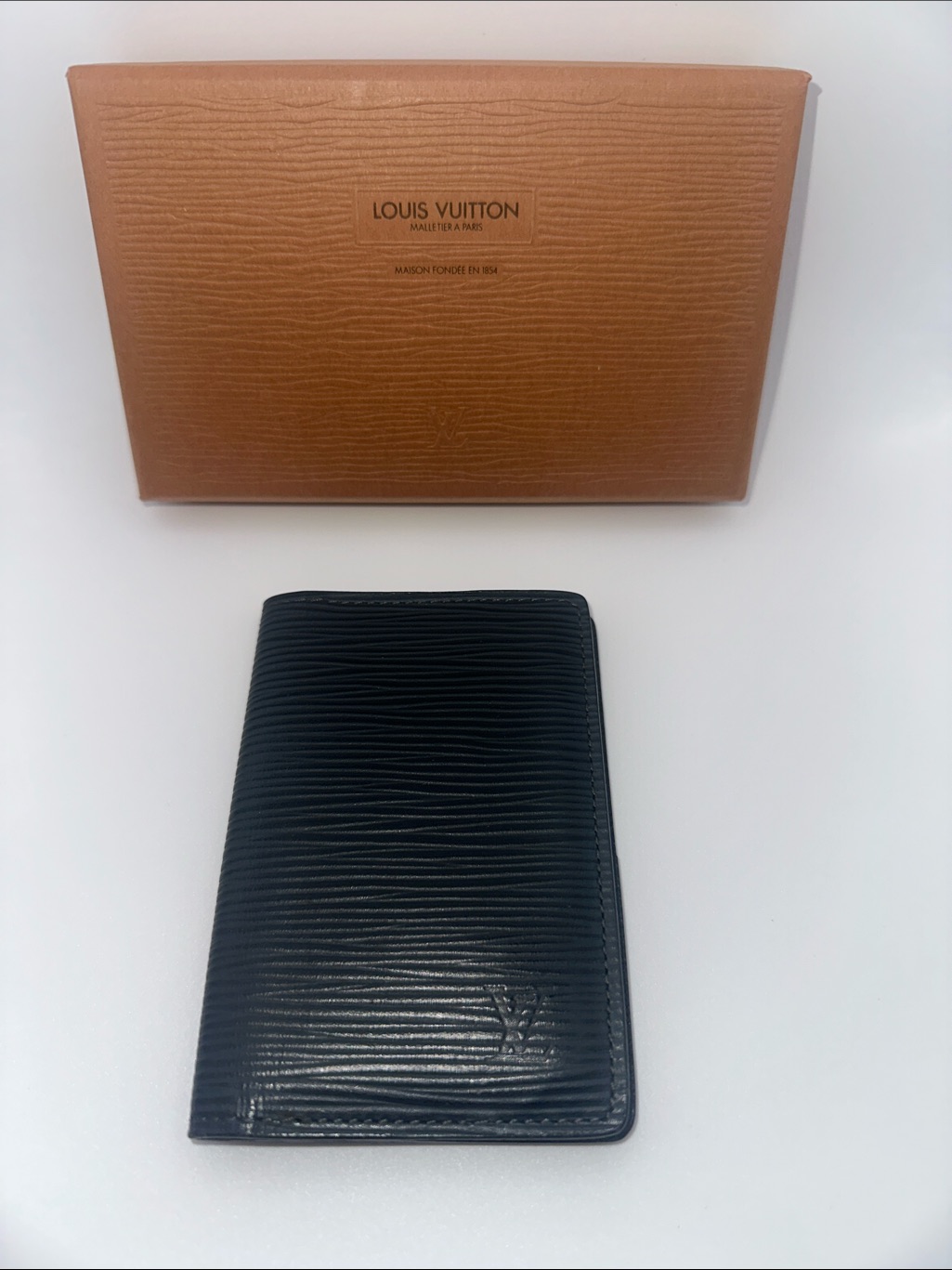 Louis Vuitton Black Epi Leather Card Holder With Brown Box